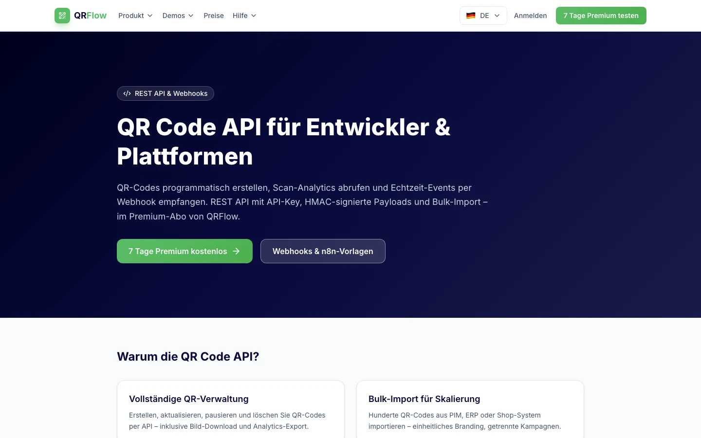 QRFlow QR code API and webhooks documentation