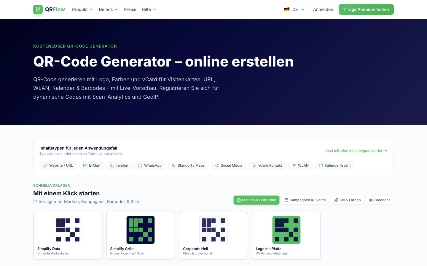 QRFlow QR code generator with live preview